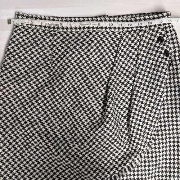 Tahari Skirt Women Size 12 Fringe Gathered Houndstooth Lined Short Black & White - Picture 8 of 11